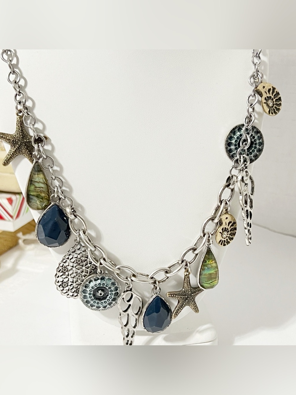 Lucky Brand Mixed Metal Sea Charm Statement Necklace 32" Mermaidcore